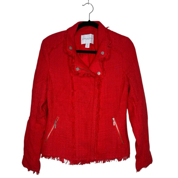Carolina Belle Montreal tweed Frayed Moto red jacket women's S retro maximalist - Picture 1 of 8
